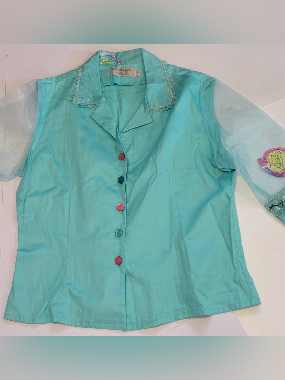 Taylor G. Collection XL Aqua Sheer Sleeve Art-to-Wear Blouse Floral Dallas, TX